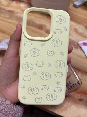 Cute Cat & Fish iPhone Case | Kawaii Milky White Aesthetic